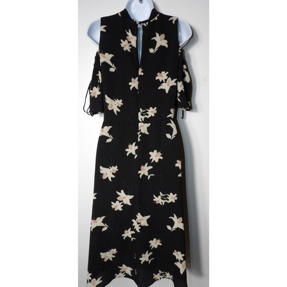 June & Hudson Dress Cold Shoulder Large Black Floral Midi Keyhole Sundress - Picture 15 of 15